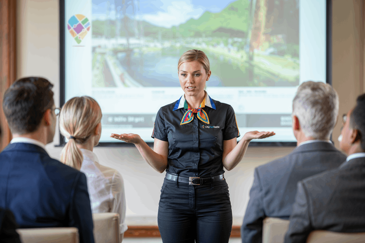Travelier promotor CityFunTastic en presentacion en hotel